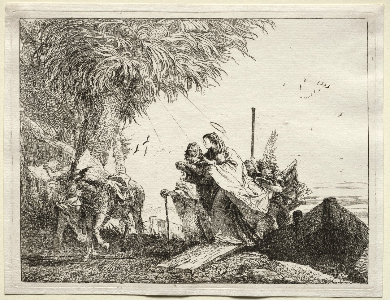 Flucht nach Ägypten: Die Heilige Familie, Landung von Giovanni Domenico Tiepolo