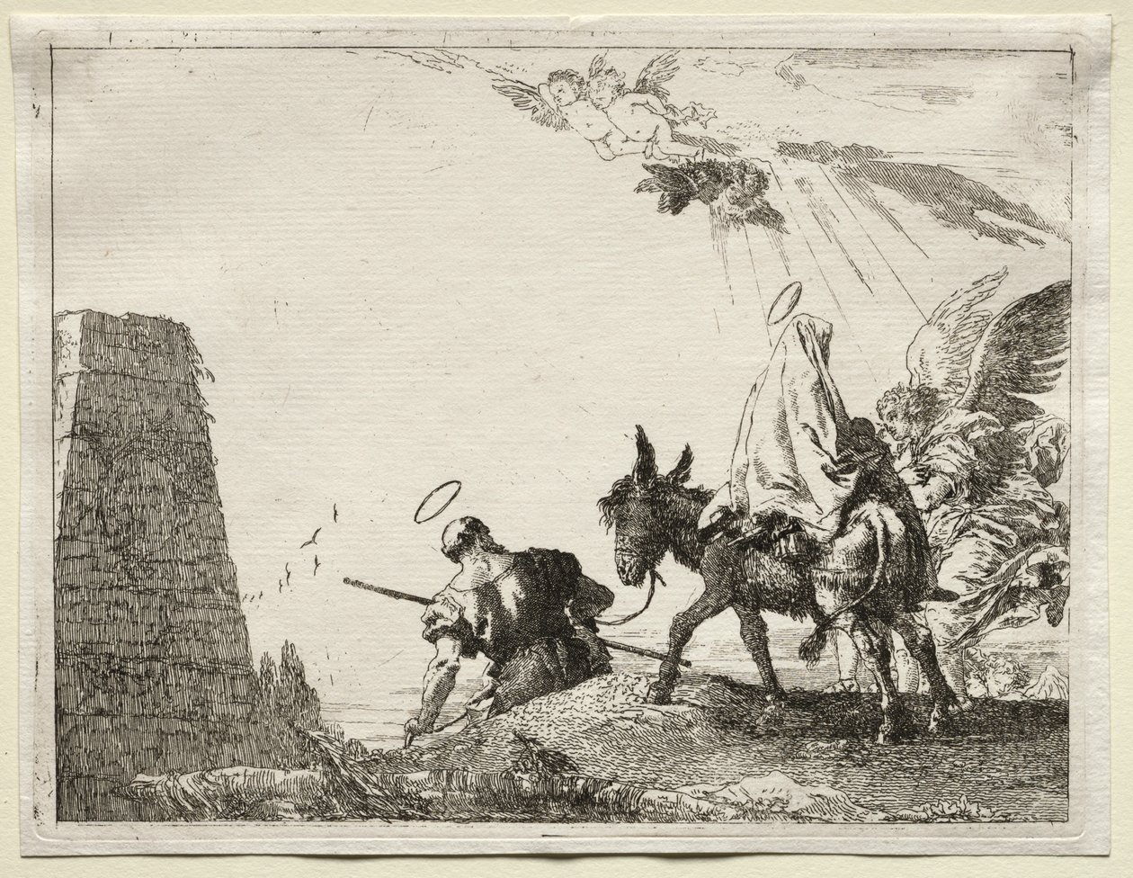Flucht nach Ägypten: Die Heilige Familie passiert eine Pyramide von Giovanni Domenico Tiepolo