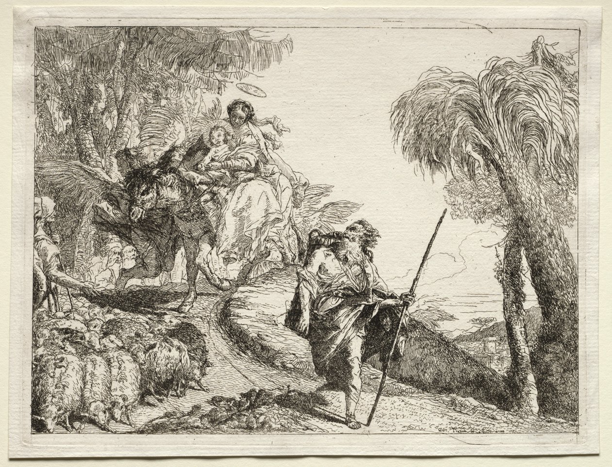 Flucht nach Ägypten: Die Heilige Familie und die Schafherde von Giovanni Domenico Tiepolo