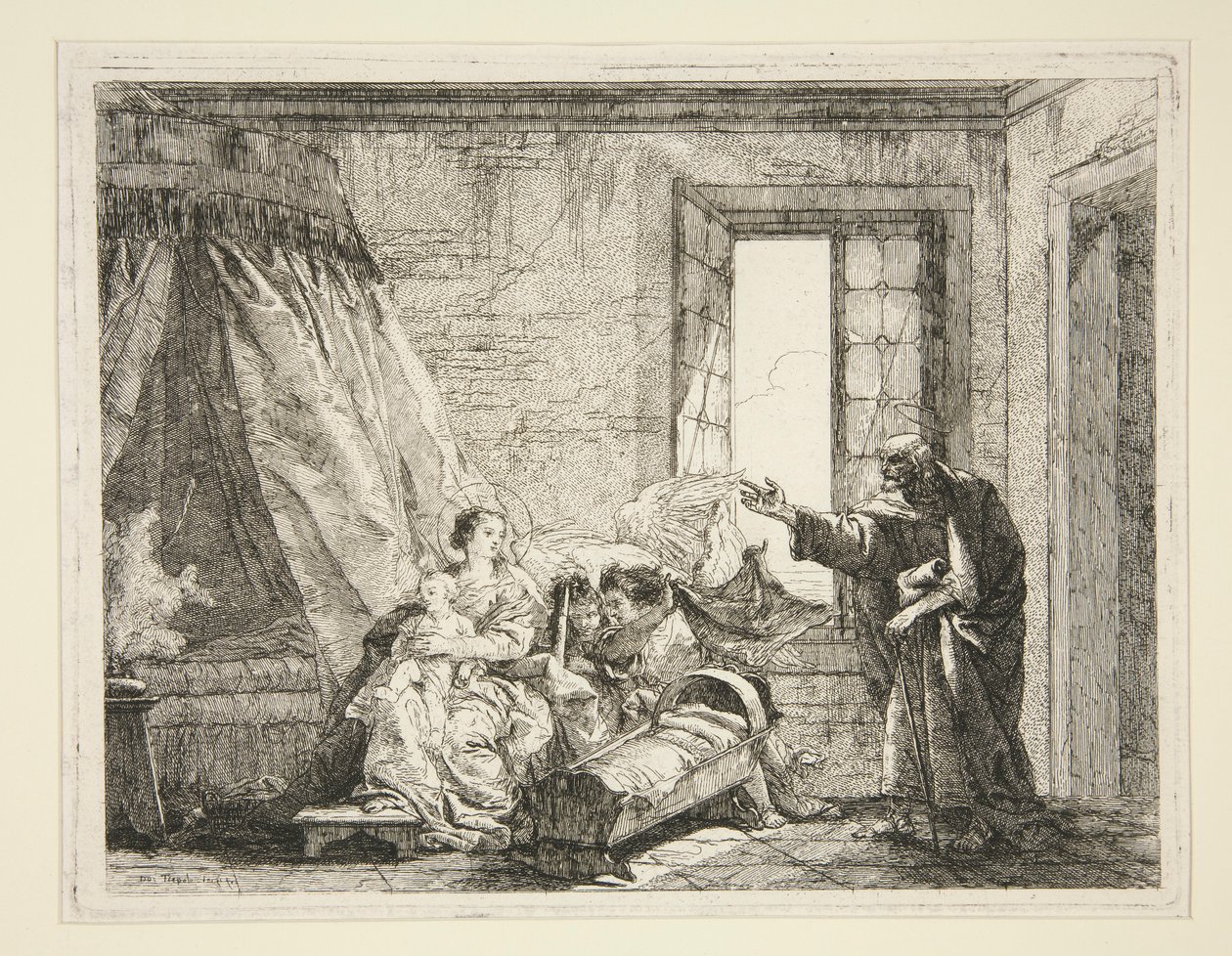 Joseph kündigt Maria den Befehl zur Abreise an, aus der Serie Idee pittoresche sopra la fuga in Egitto (Flucht nach Ägypten) von Giovanni Domenico Tiepolo