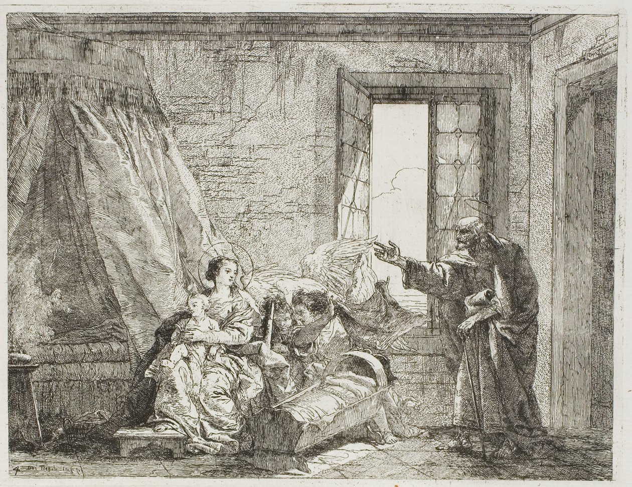 Joseph erzählt Maria von ihrer bevorstehenden Abreise, Platte vier aus Die Flucht nach Ägypten von Giovanni Domenico Tiepolo