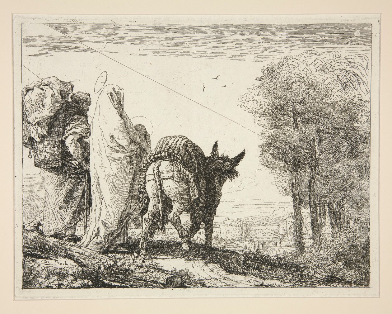 Maria hält ihr Kind in den Armen, aus der Serie Idee pittoresche sopra la fuga in Egitto von Giovanni Domenico Tiepolo