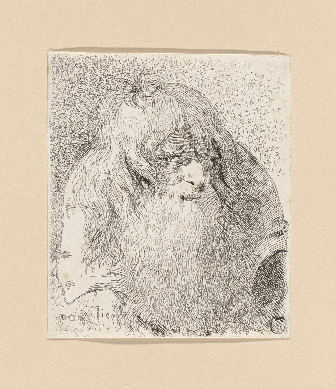 Alter Mann mit Bart und langen Haaren, aus der Raccolta di Teste (Sammlung von Köpfen) von Giovanni Domenico Tiepolo