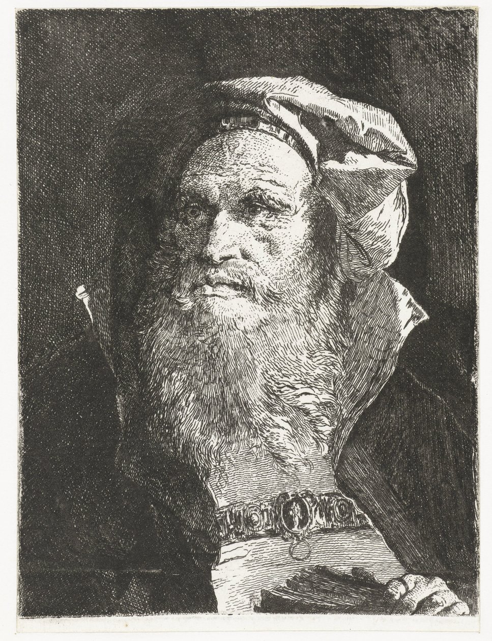 Alter Mann mit Bart und Buch von Giovanni Domenico Tiepolo
