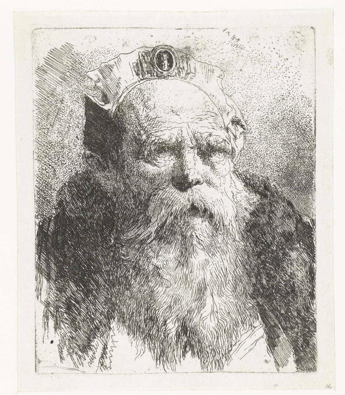 Alter Mann mit Bart und Mütze mit Schmuck von Giovanni Domenico Tiepolo