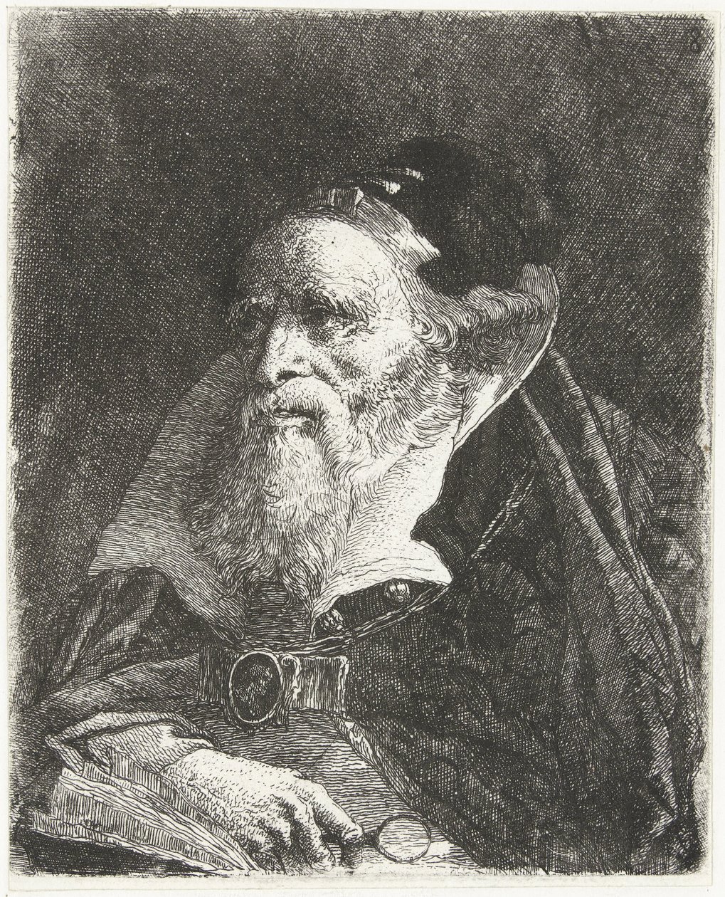 Alter Mann mit Buch und Lupe (Sammlung von Köpfen) von Giovanni Domenico Tiepolo