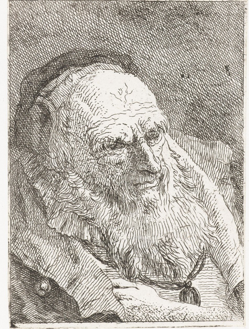 Alter Mann mit Hand unter dem Mantel von Giovanni Domenico Tiepolo