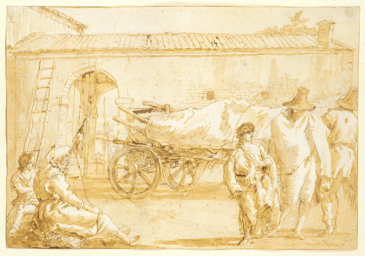 Bauern mit einem Bauernwagen von Giovanni Domenico Tiepolo