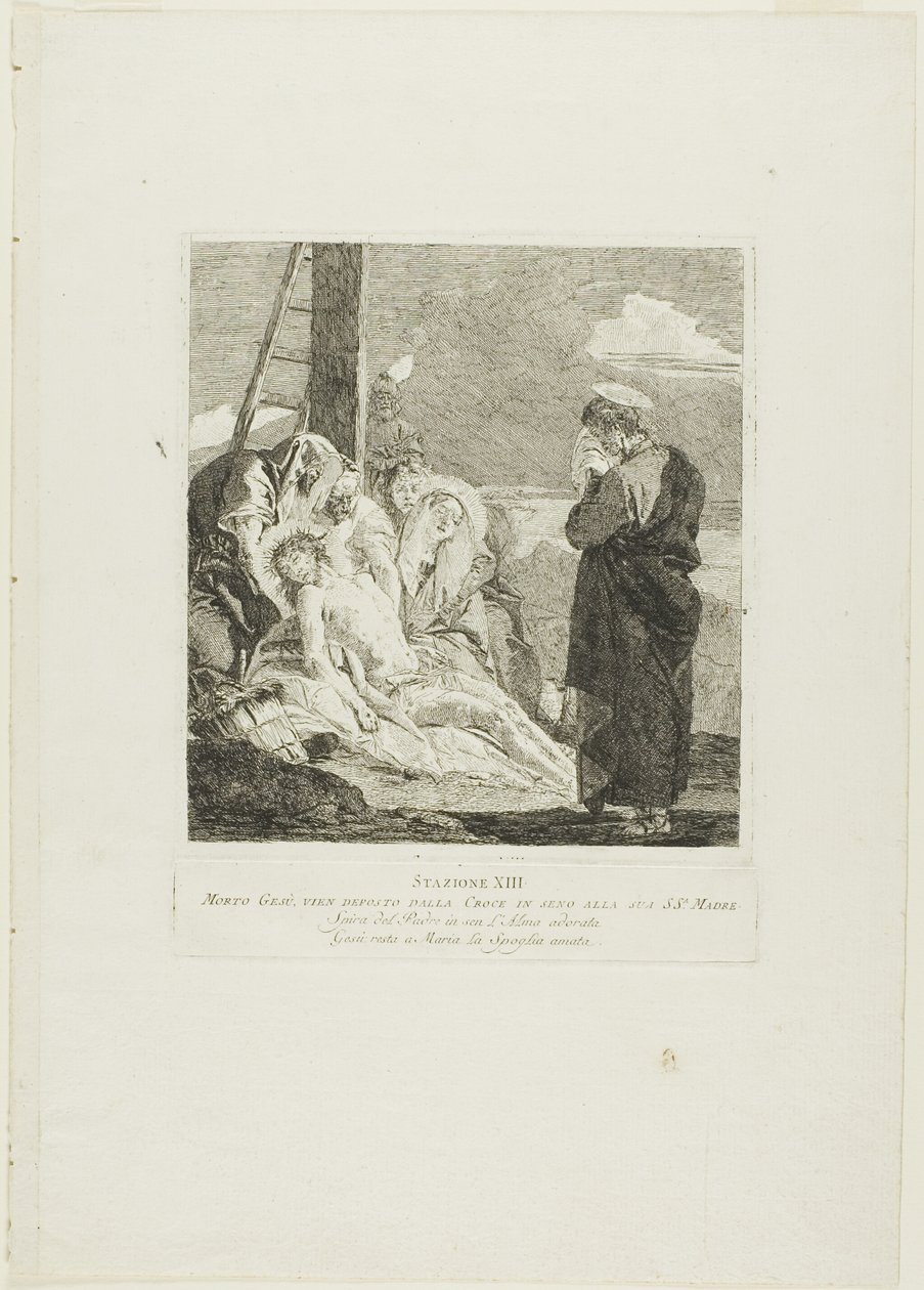 Die Kreuzabnahme, Tafel dreizehn aus Kreuzwegstationen von Giovanni Domenico Tiepolo