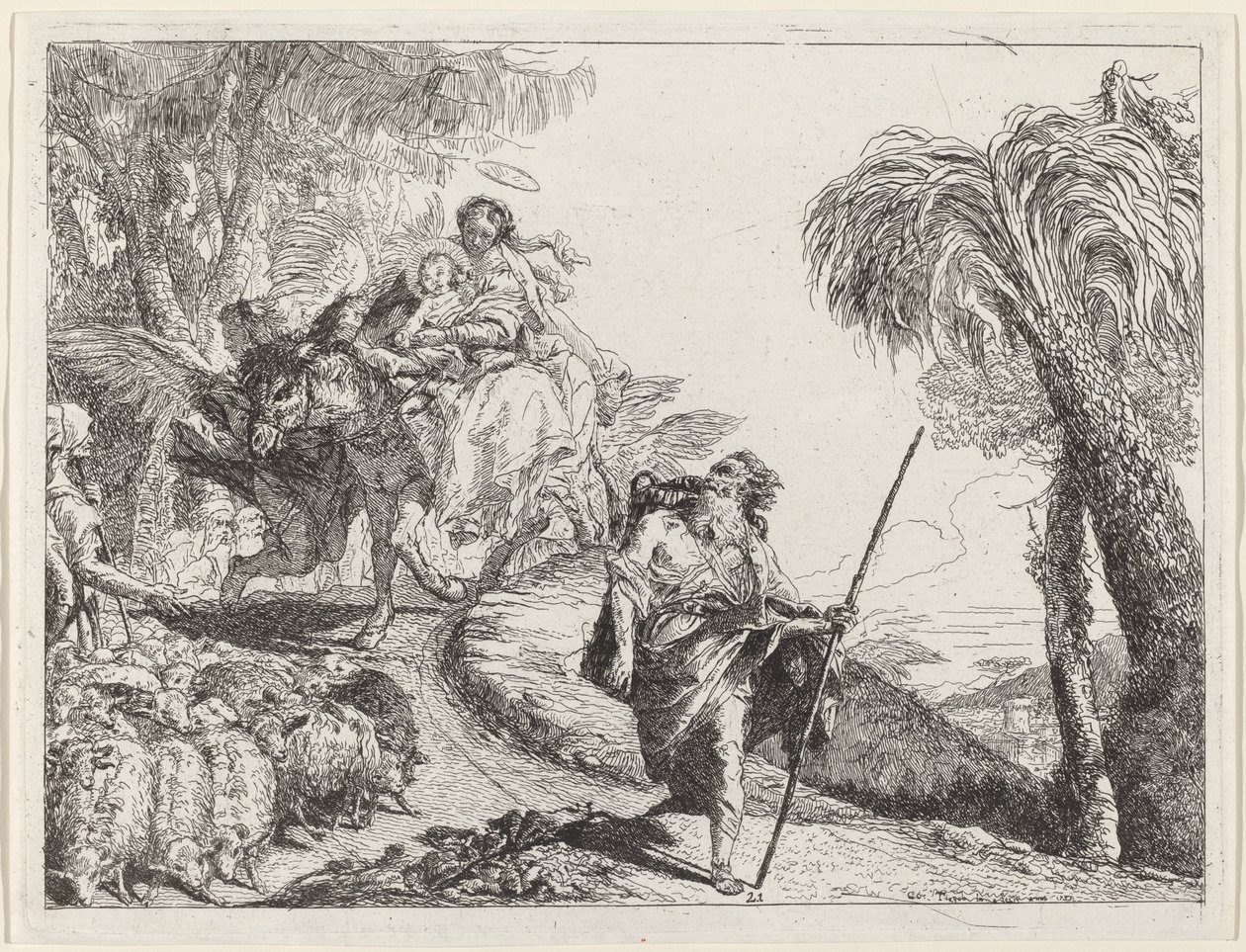 Die Flucht mit Joseph im Vordergrund von Giovanni Domenico Tiepolo