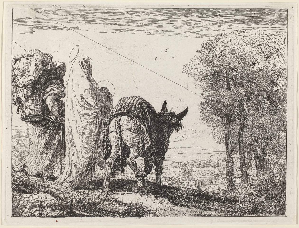 Die Flucht mit der Heiligen Familie links von Giovanni Domenico Tiepolo
