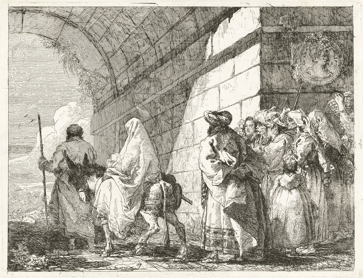 Die Heilige Familie passiert einen Stadtbogen von Giovanni Domenico Tiepolo