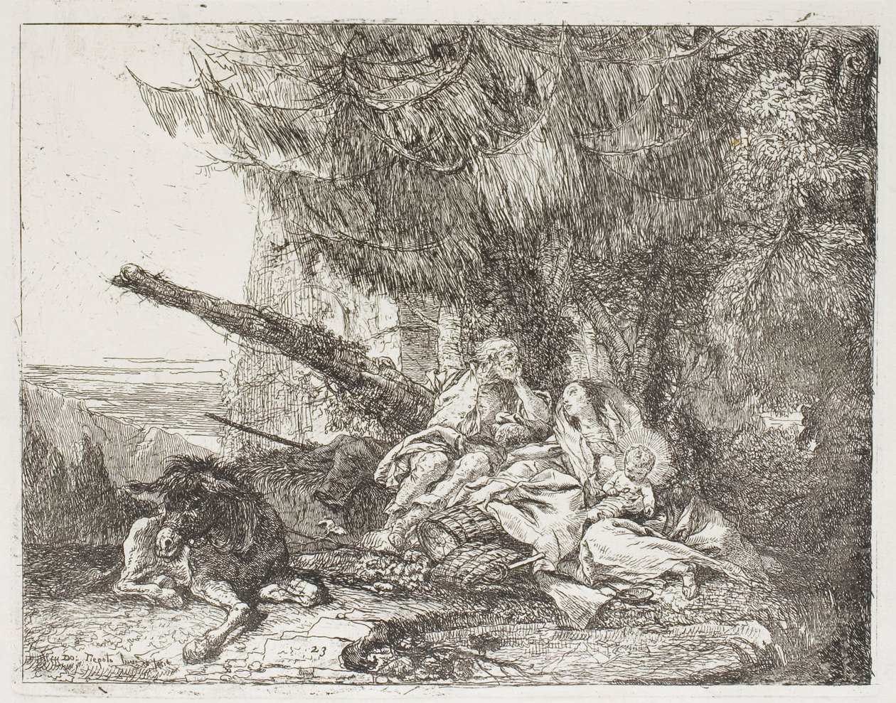 Die Heilige Familie ruht in einem Wald, Platte 23 aus Die Flucht nach Ägypten von Giovanni Domenico Tiepolo