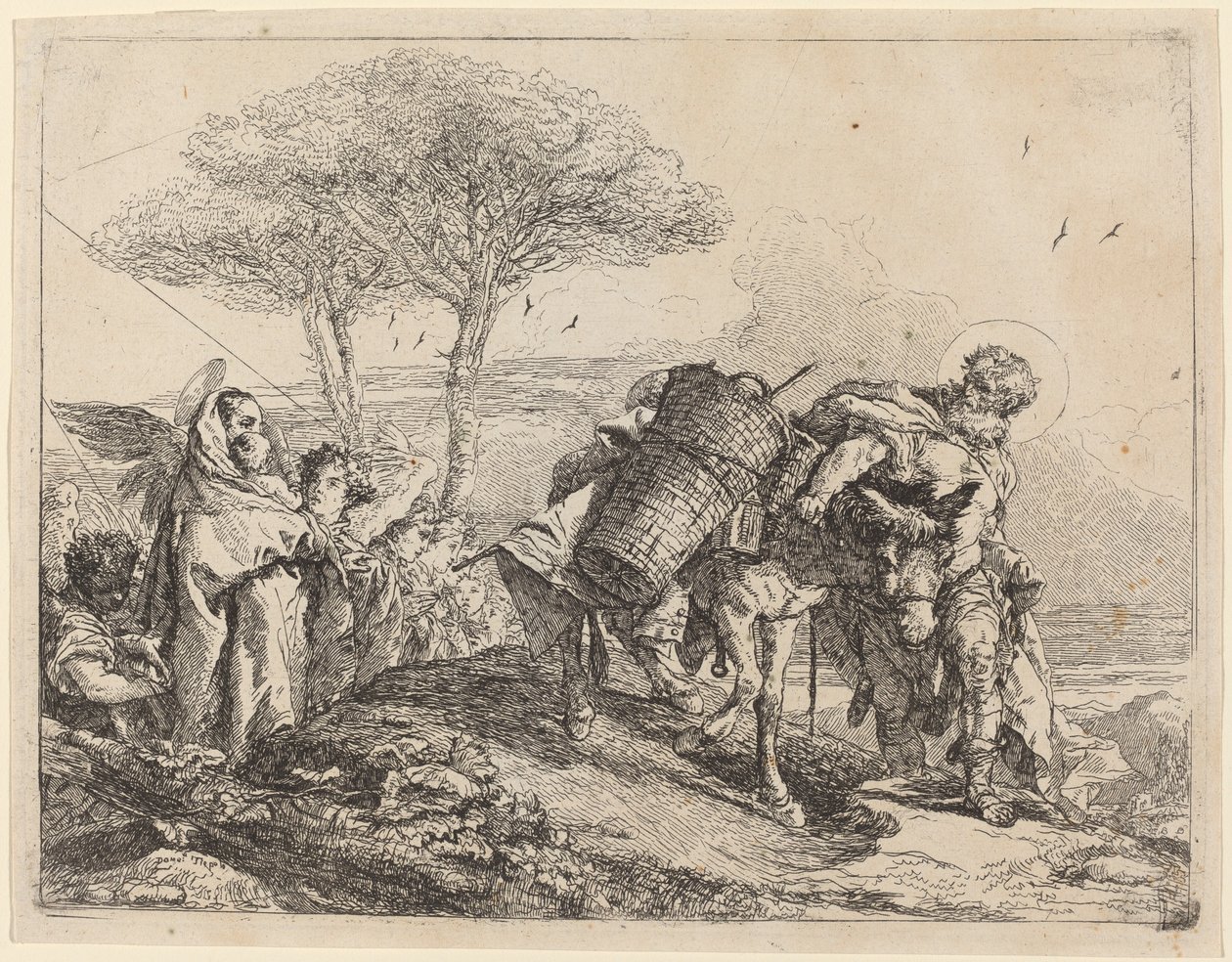 Die Madonna und das Kind links mit einer Reihe von Engeln von Giovanni Domenico Tiepolo