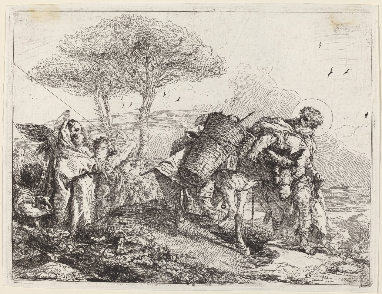 Die Madonna und das Kind links, mit einer Reihe von Engeln von Giovanni Domenico Tiepolo