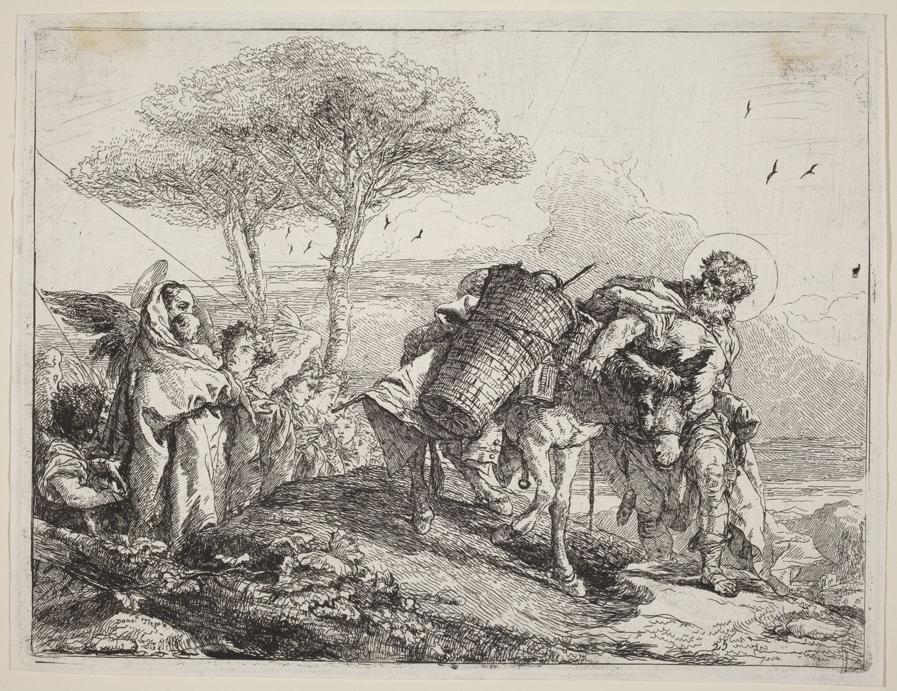 Die Madonna und das Kind links, mit einer Reihe von Engeln von Giovanni Domenico Tiepolo
