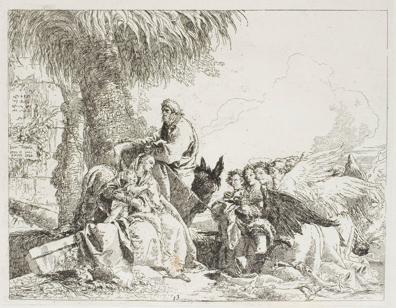 Die Rast auf der Flucht, Platte dreizehn aus Die Flucht nach Ägypten von Giovanni Domenico Tiepolo