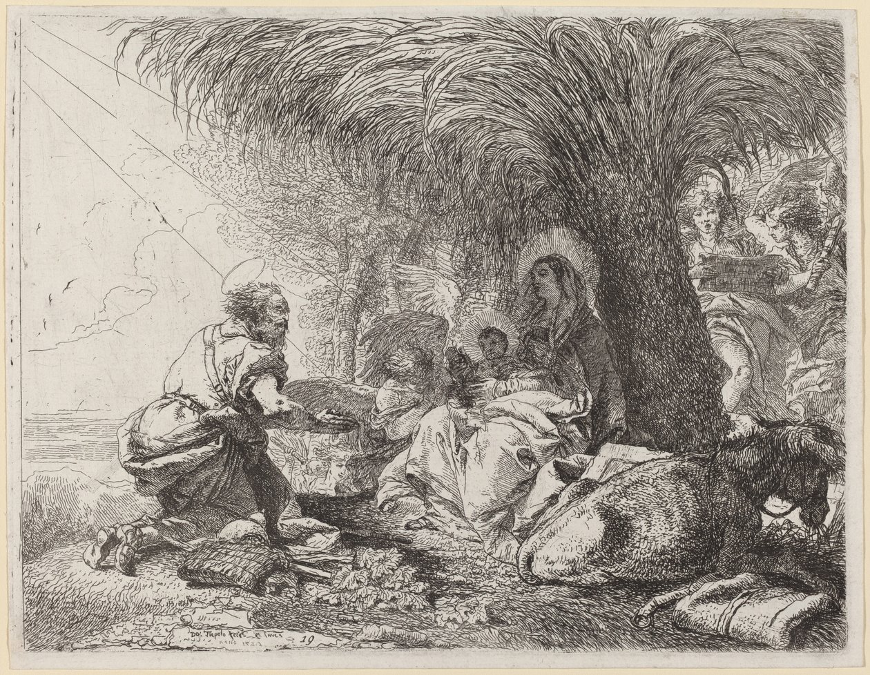 Die Rast auf der Flucht mit Joseph in Anbetung von Giovanni Domenico Tiepolo