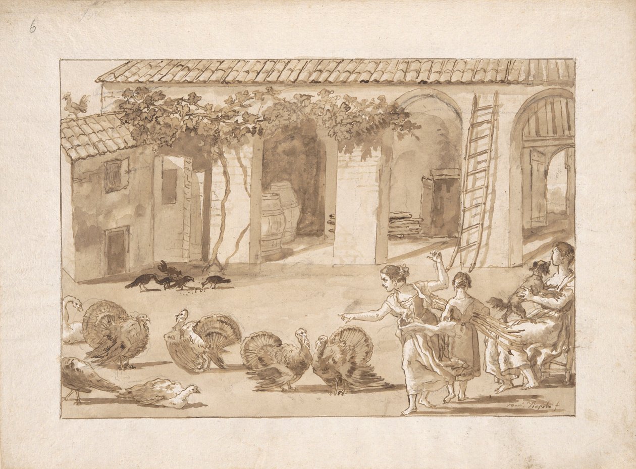 Truthähne in einem venezianischen Bauernhof, die dritte Zeichnung in Tiepolo von Giovanni Domenico Tiepolo