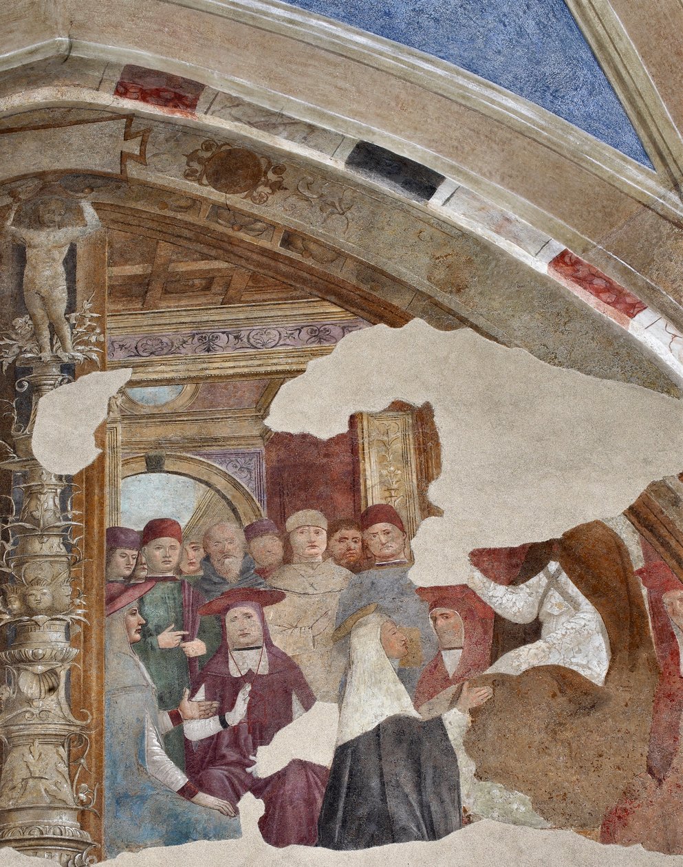 Darstellung der heiligen Katharina von Siena vor Papst Gregor XI. in Avignon. Fresko von Giovanni Donato da Montorfano (1460-1502) Lünette der Bolla-Kapelle, linkes Kirchenschiff von Giovanni Donato Montorfano