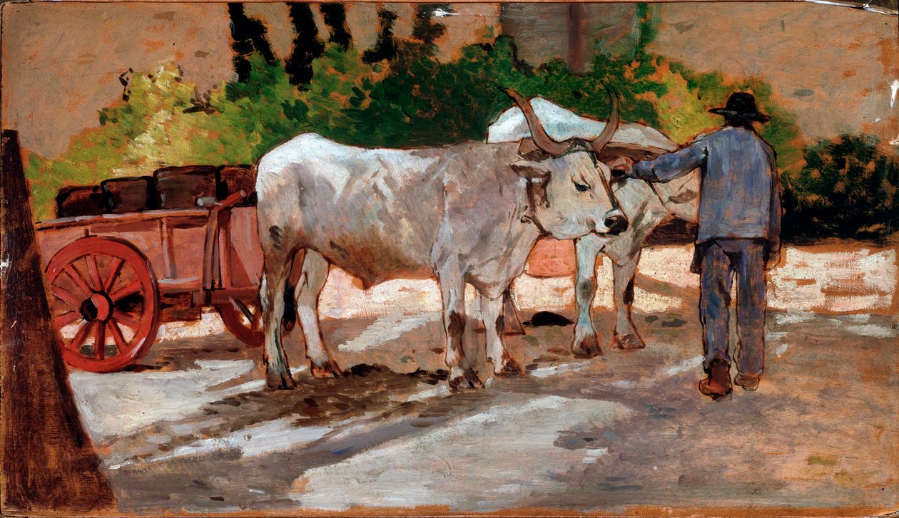 Karren mit Ochsen und Bauer von Giovanni Fattori