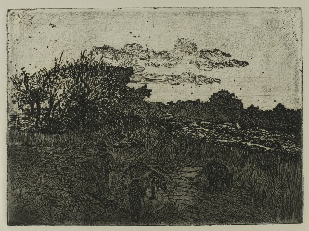 Landschaft bei Sonnenuntergang mit Schweinehirten von Giovanni Fattori