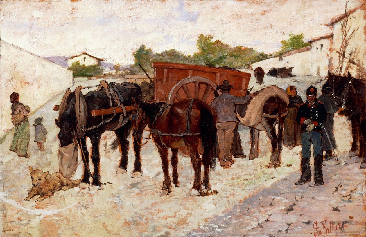 Halt in der Maremma oder Szene aus dem Landleben von Giovanni Fattori (1825-1908), Öl auf Leinwand, 28x42 cm von Giovanni Fattori