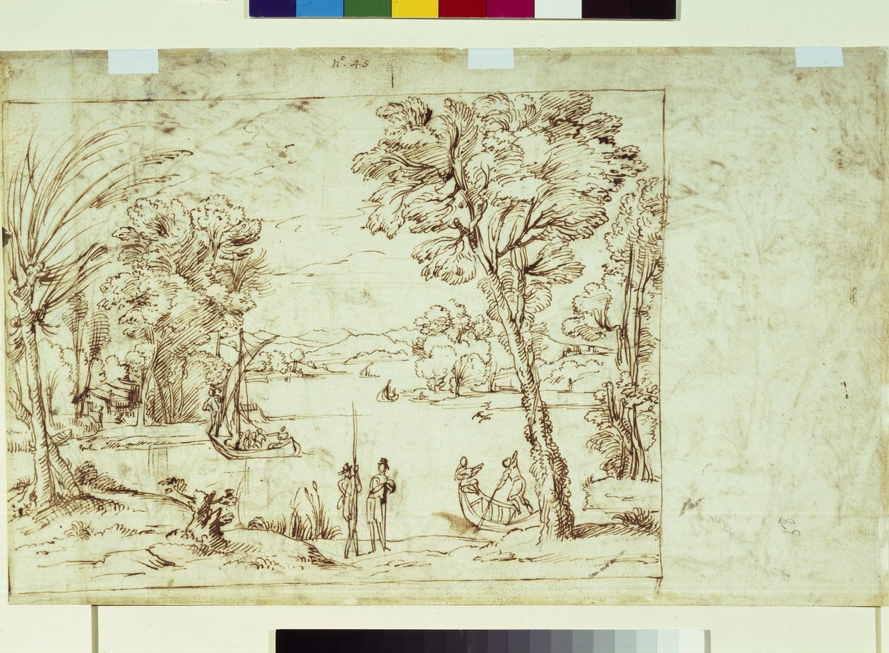Landschaft mit Figuren am Flussufer von Giovanni Francesco Grimaldi