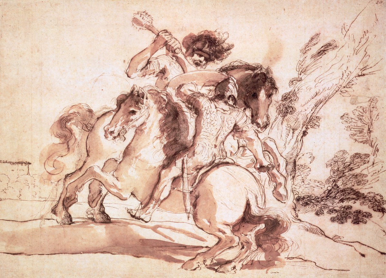 Zwei Reiter kämpfen von Giovanni Francesco Barbieri
