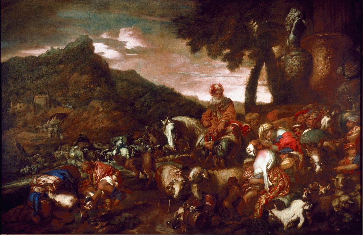 Die Reise Abrahams. Gemälde von Giovanni Benedetto Castiglione, genannt Il Grechetto (1610-1665) 1654, Galleria di Palazzo Rosso, Genua von Giovanni Francesco Castiglione