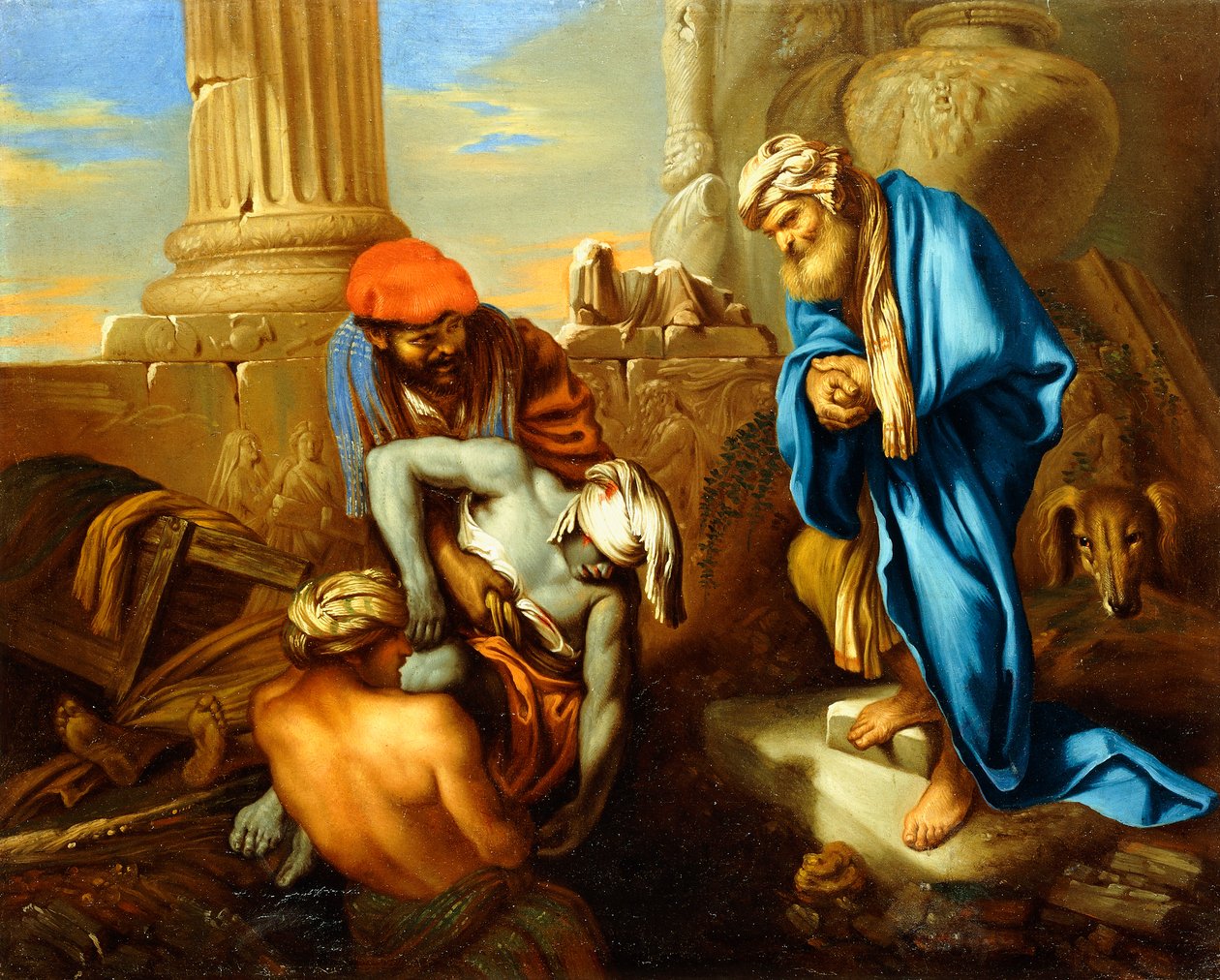 Tobit begräbt die Toten trotz der Befehle von Sanherib von Giovanni Francesco Castiglione