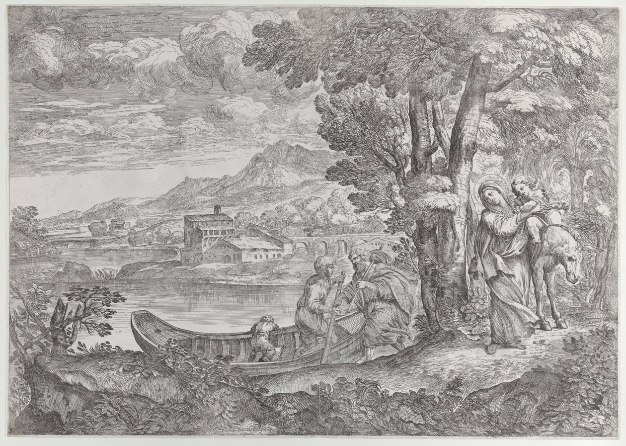Landschaft mit der Flucht nach Ägypten von Giovanni Francesco Grimaldi