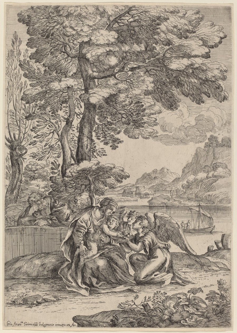 Die Rast auf der Flucht nach Ägypten von Giovanni Francesco Grimaldi