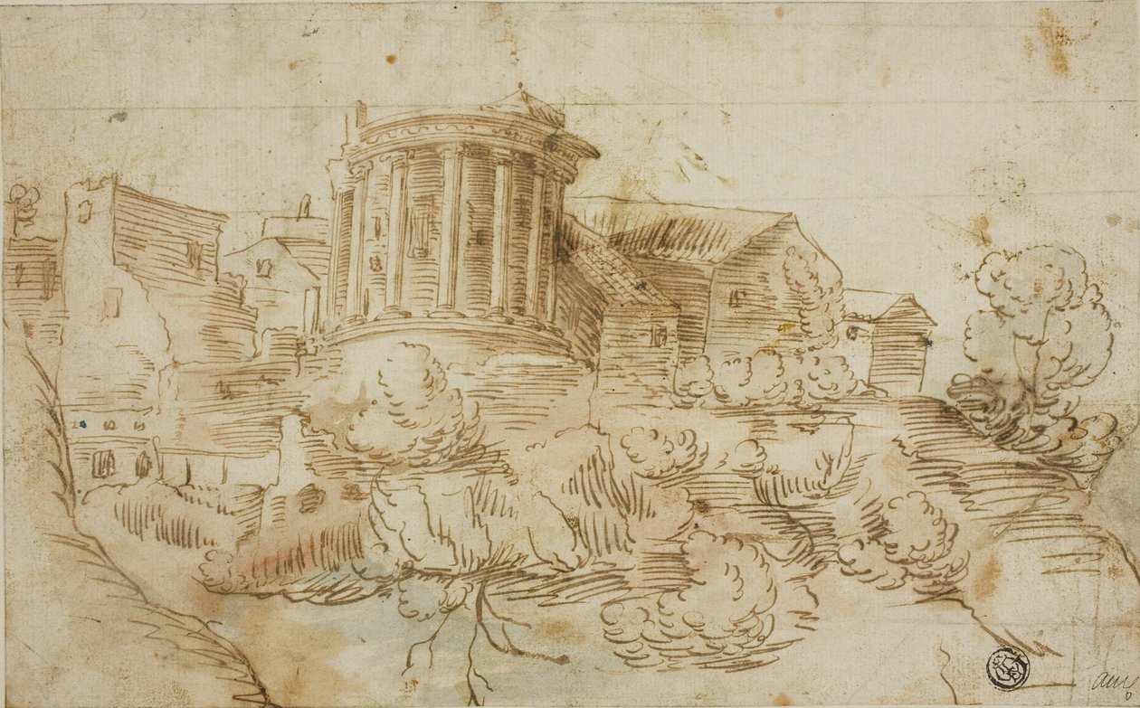 Ansicht des Tempels der Vesta, Tivoli von Giovanni Francesco Grimaldi