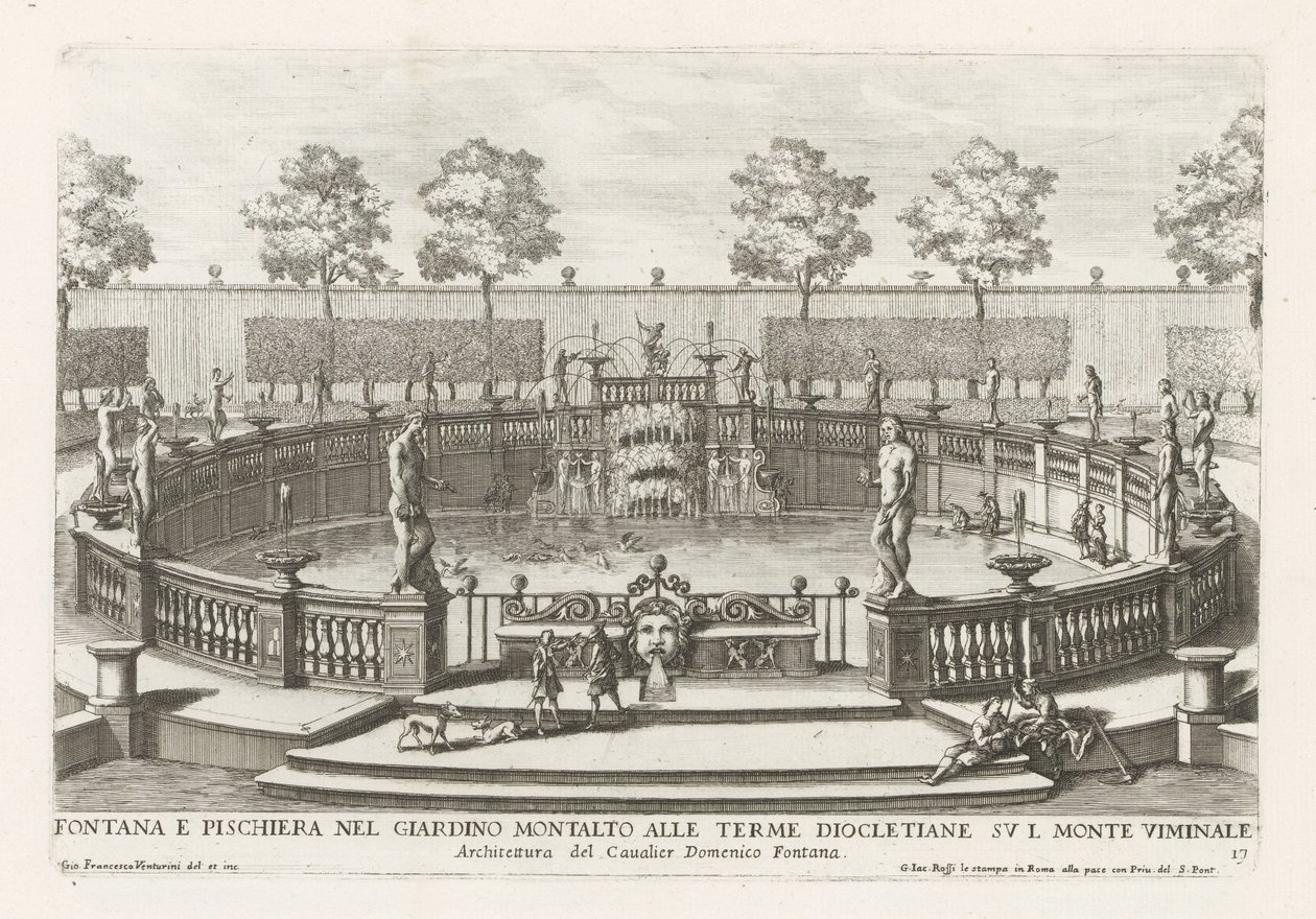 Brunnen und Fischteich in den Gärten der Villa Montalto in Rom von Giovanni Francesco Venturini