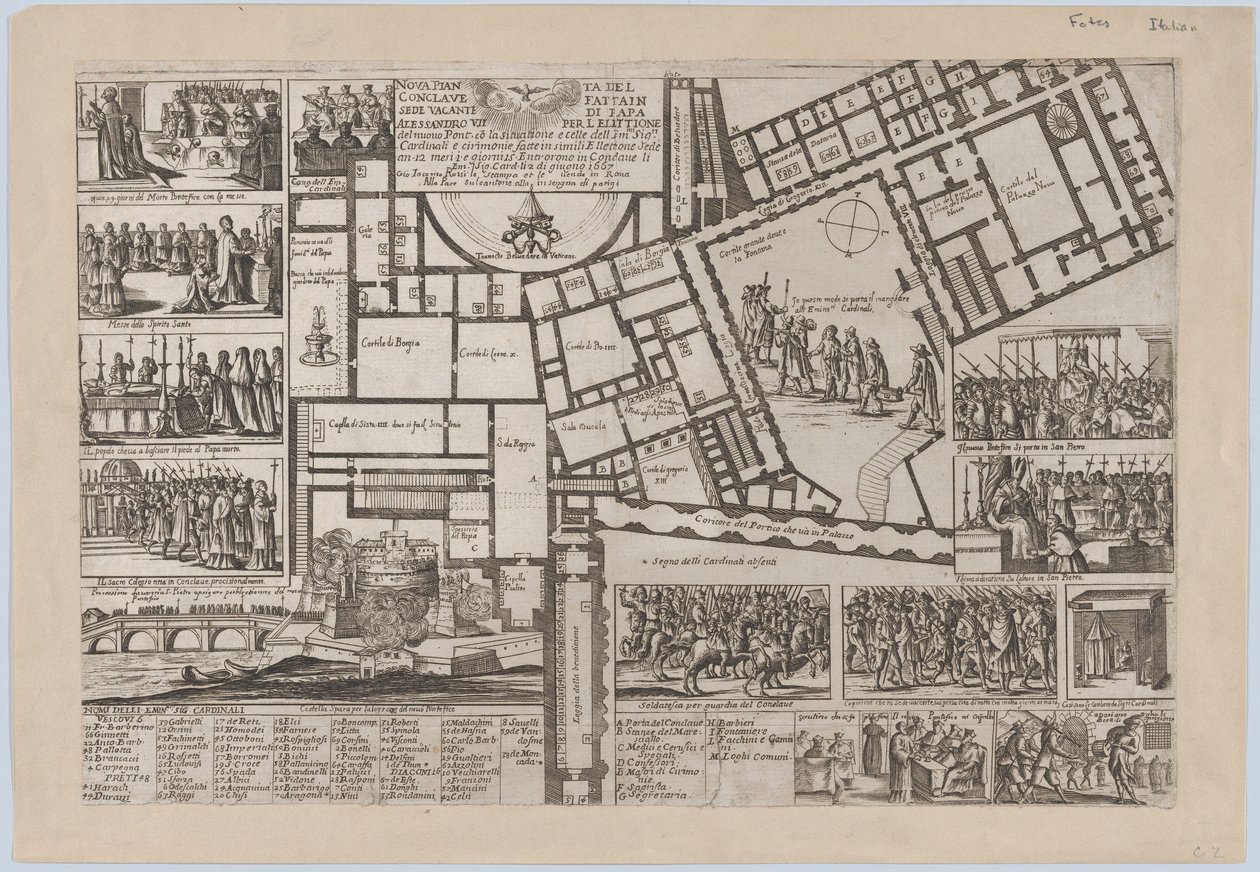 Päpstliches Konklave nach dem Tod von Papst Alessandro VII... von Giovanni Giacomo De Rossi