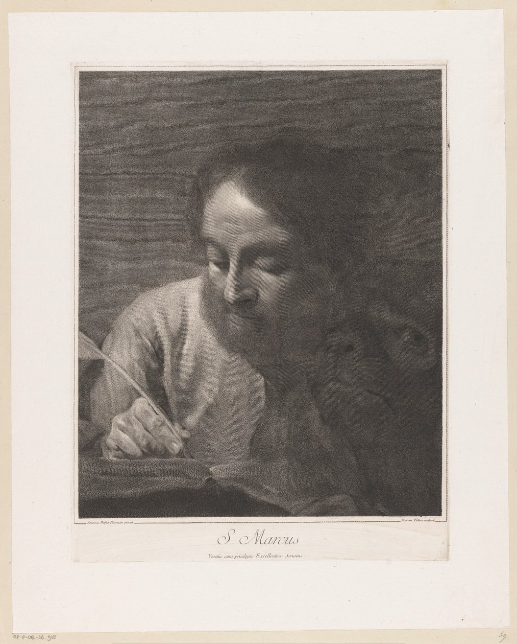 Der Evangelist Markus mit Löwe S. Markus (Titel auf dem Objekt) von Giovanni Marco Pitteri