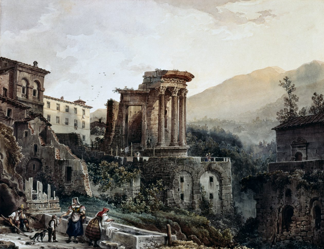 Der Tempel der Vesta in Tivoli, von Giovanni Migliara (1785-1837), Italien von Giovanni Migliara