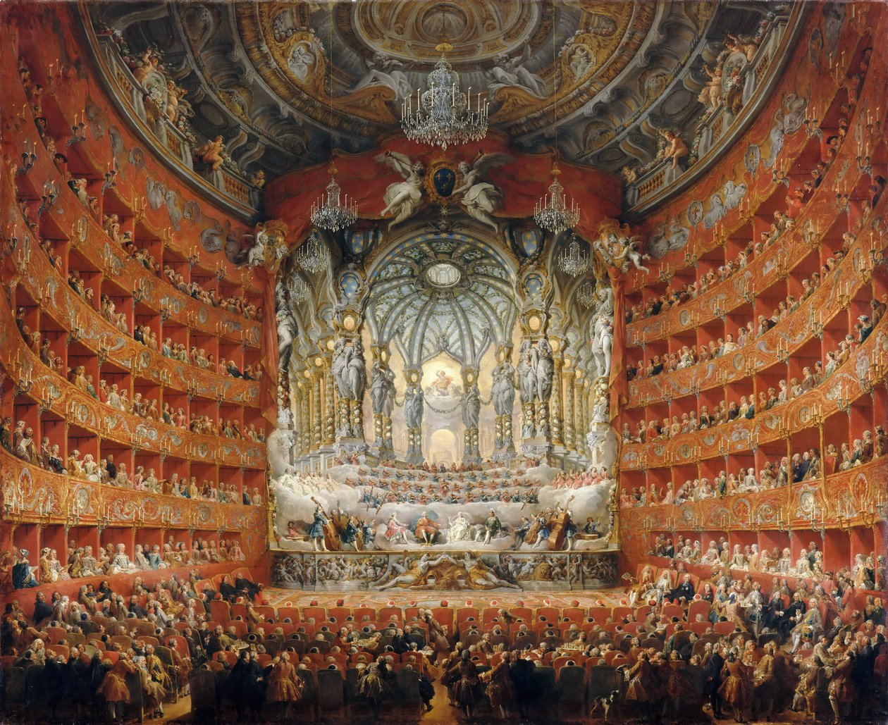 Musikalisches Fest gegeben vom Kardinal de La Rochefoucauld im Teatro Argentina in Rom im Jahr 1747 von Giovanni Paolo Pannini