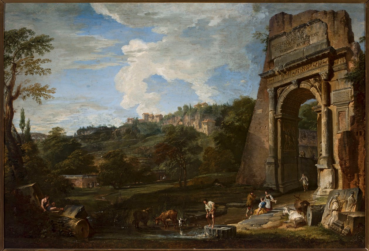 Landschaft mit dem Titusbogen von Giovanni Paolo Pannini