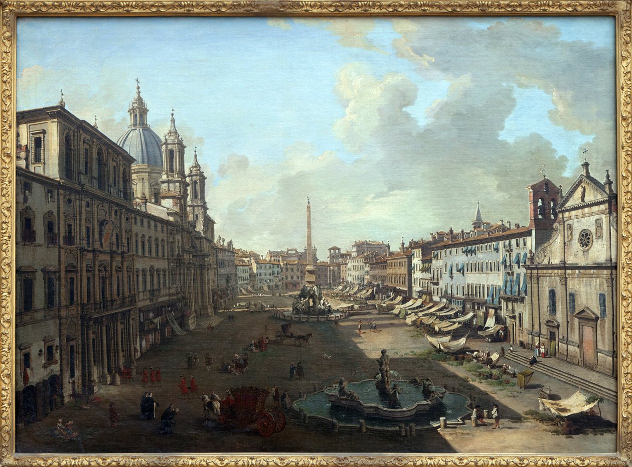 Piazza Navona in Rom mit dem Neptunbrunnen im Vordergrund von Giovanni Paolo Pannini