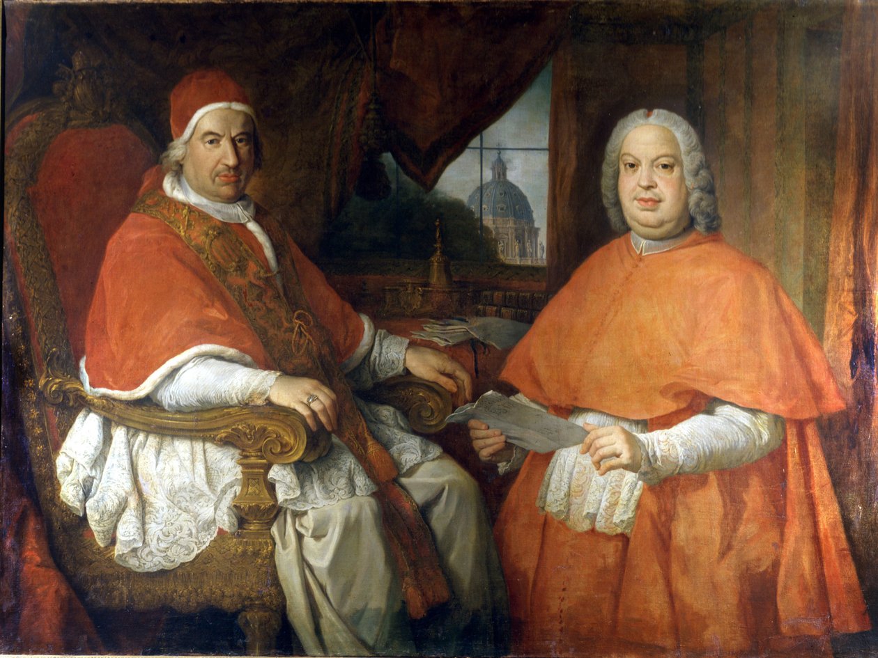 Porträts von Papst Benedikt XIV. (1675 - 1758) und Kardinal Silvio Valenti Gonzague. Gemälde von Giovanni Paolo Pannini (Panini). 18. Jahrhundert. Museo Nazionale Romano, Rom von Giovanni Paolo Pannini