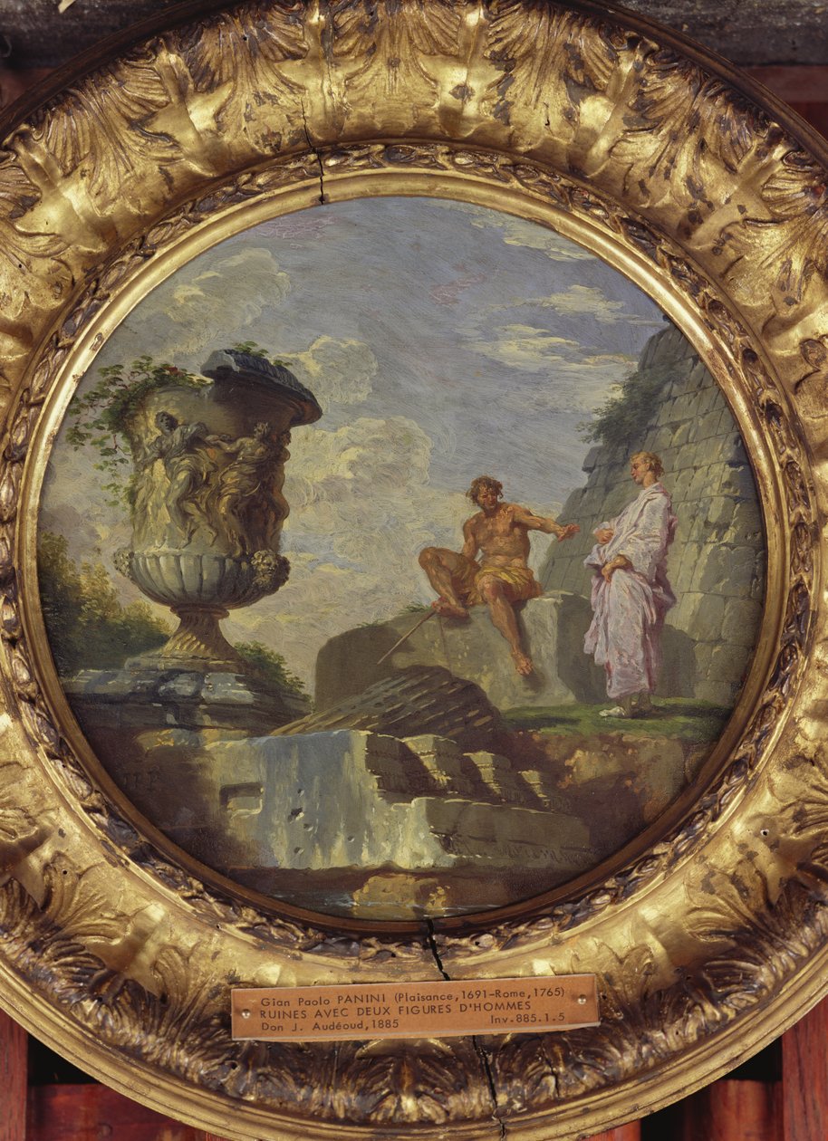 Ruinen mit zwei Männern von Giovanni Paolo Pannini
