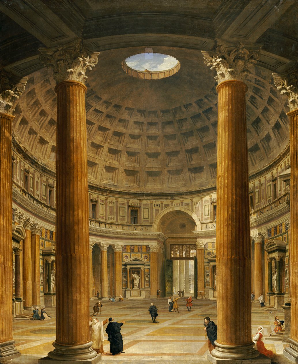 Das Innere des Pantheon in Rom, Blick nach Norden vom Hauptaltar zum Eingang, 1732 von Giovanni Paolo Pannini