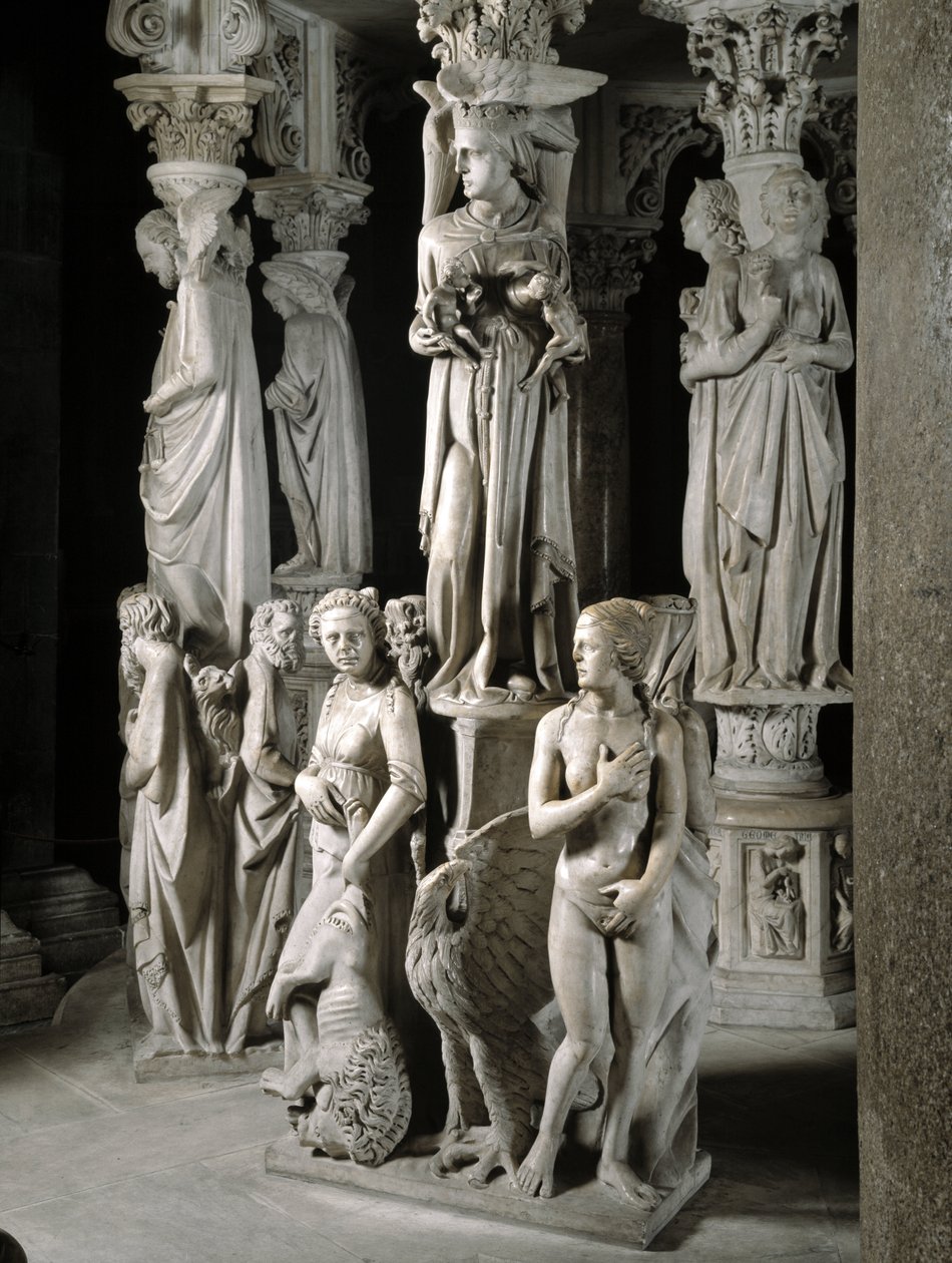 Detail der Skulpturengruppen, die den Stuhl stützen von Giovanni Pisano