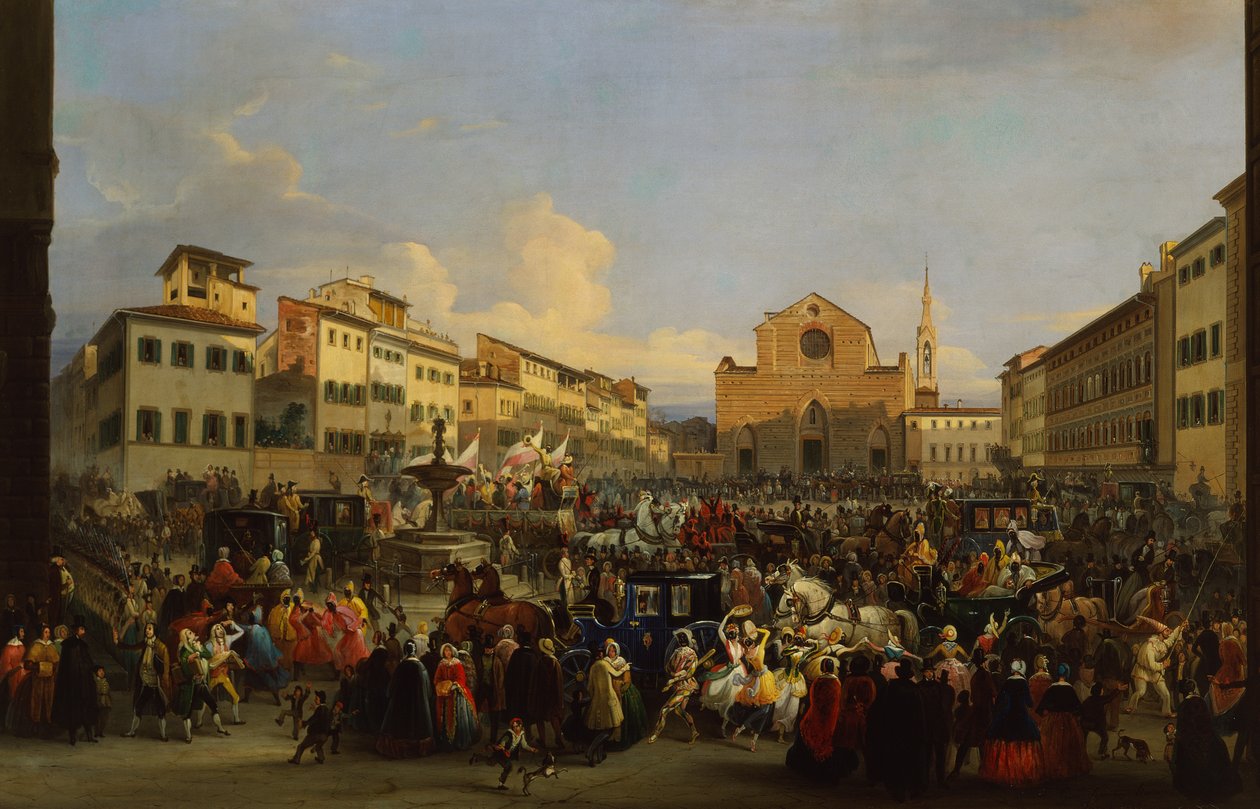 Piazza Santa Croce in Florenz während des Karnevals von Giovanni Signorini