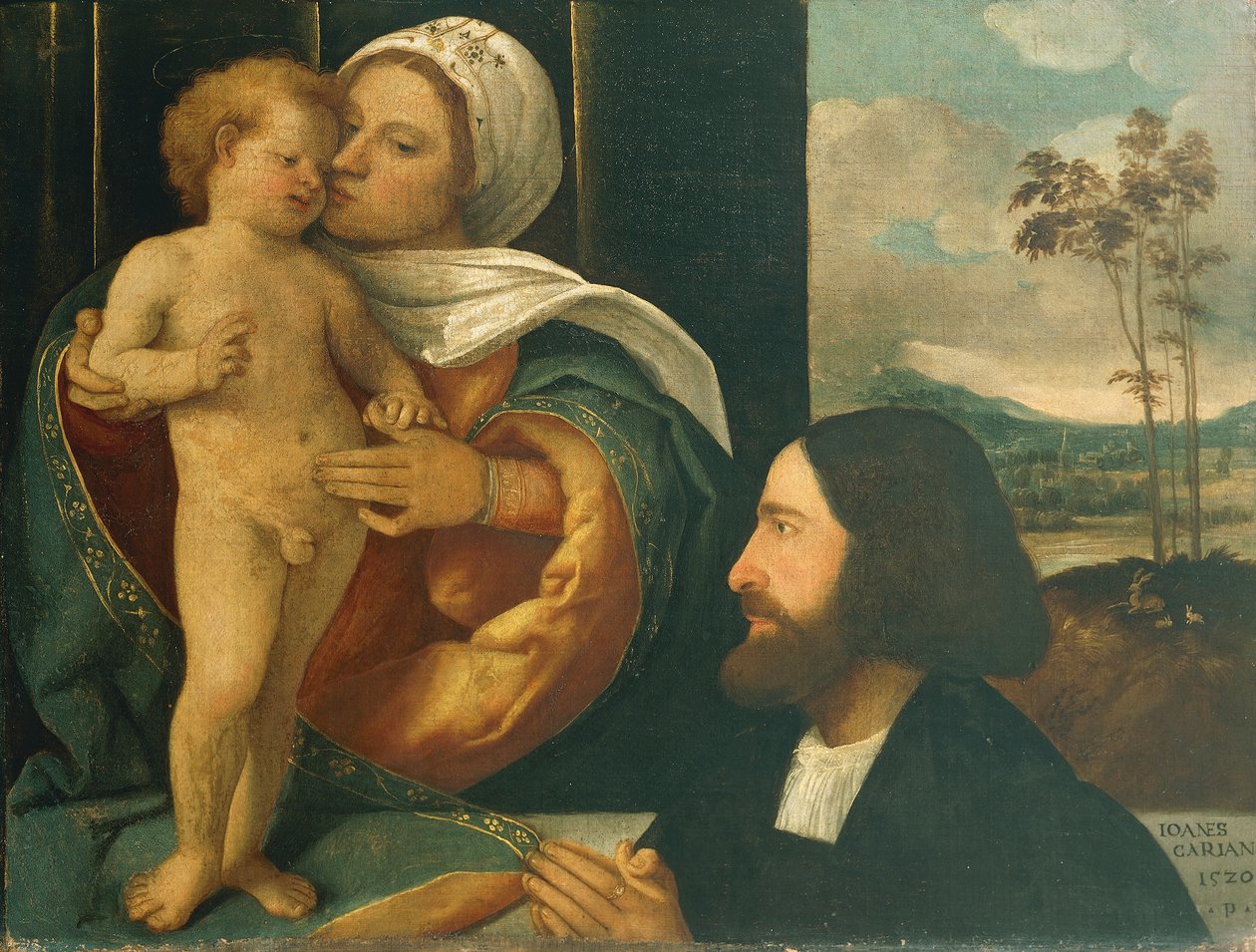 Madonna mit Kind und Verehrer, von Giovanni Cariani von Giovanni de Busi Cariani