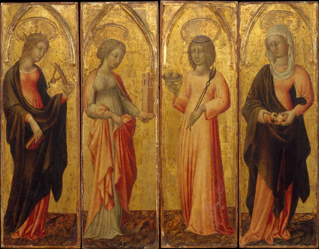 Heilige Katharina von Alexandria, Barbara, Agatha und Margareta, ca. 1470 von Giovanni di Paolo