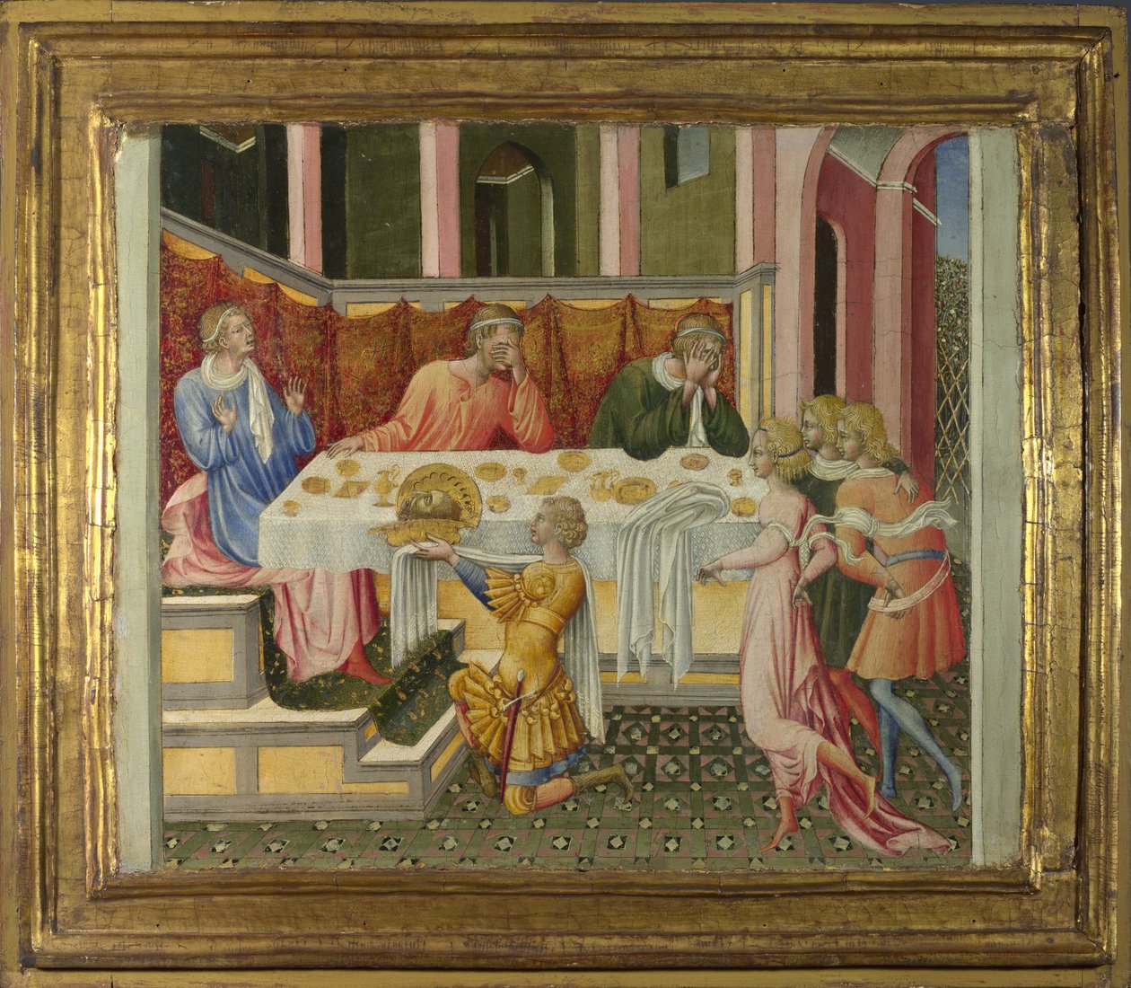Der Kopf von Johannes dem Täufer wird Herodes gebracht (Predella-Panel), 1454 von Giovanni di Paolo