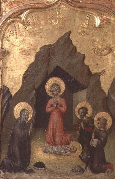 Anbetung des Kindes durch die Jungfrau, St. Joseph und zwei Heilige von Giovanni di Paolo di Grazia